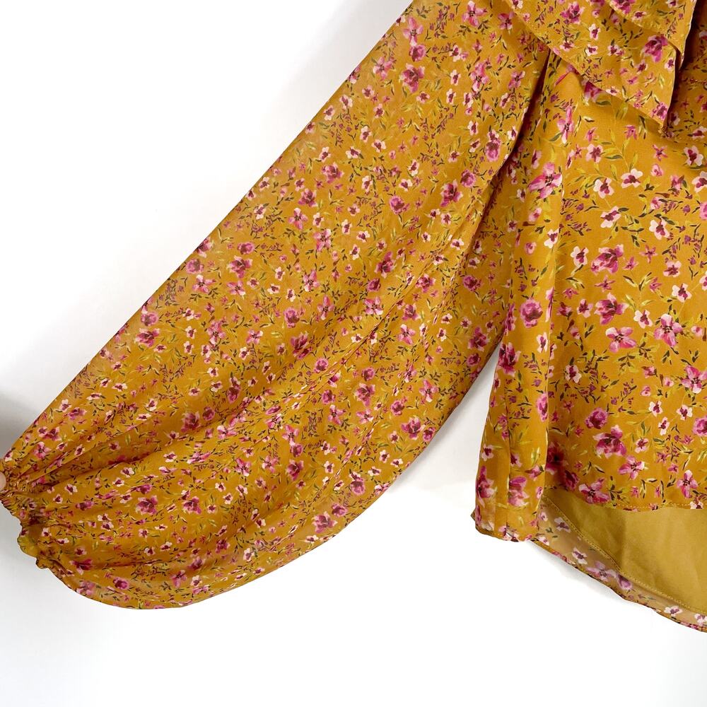 Tularosa Orion Top Peasant‎ Blouse Floral Yellow Long SleeveSz S Ruffle - Picture 7 of 11